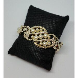 GOLD tone faux pearls cocktail retro glam dressy formal costume bracelet MX.